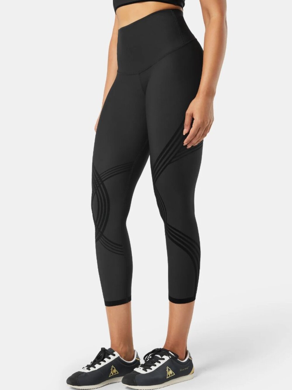 Fanka Womens L Body Sculpt Capri 7/8 Legging Black Reversible Compression Velour